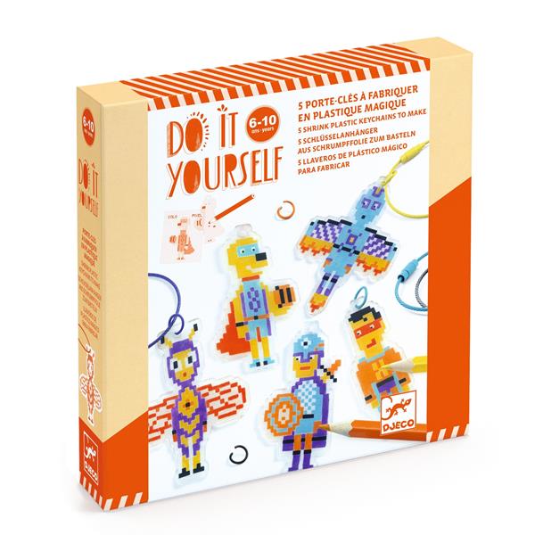 Image DIY / Porte-clés en plastique magique / Héros Pixel Art